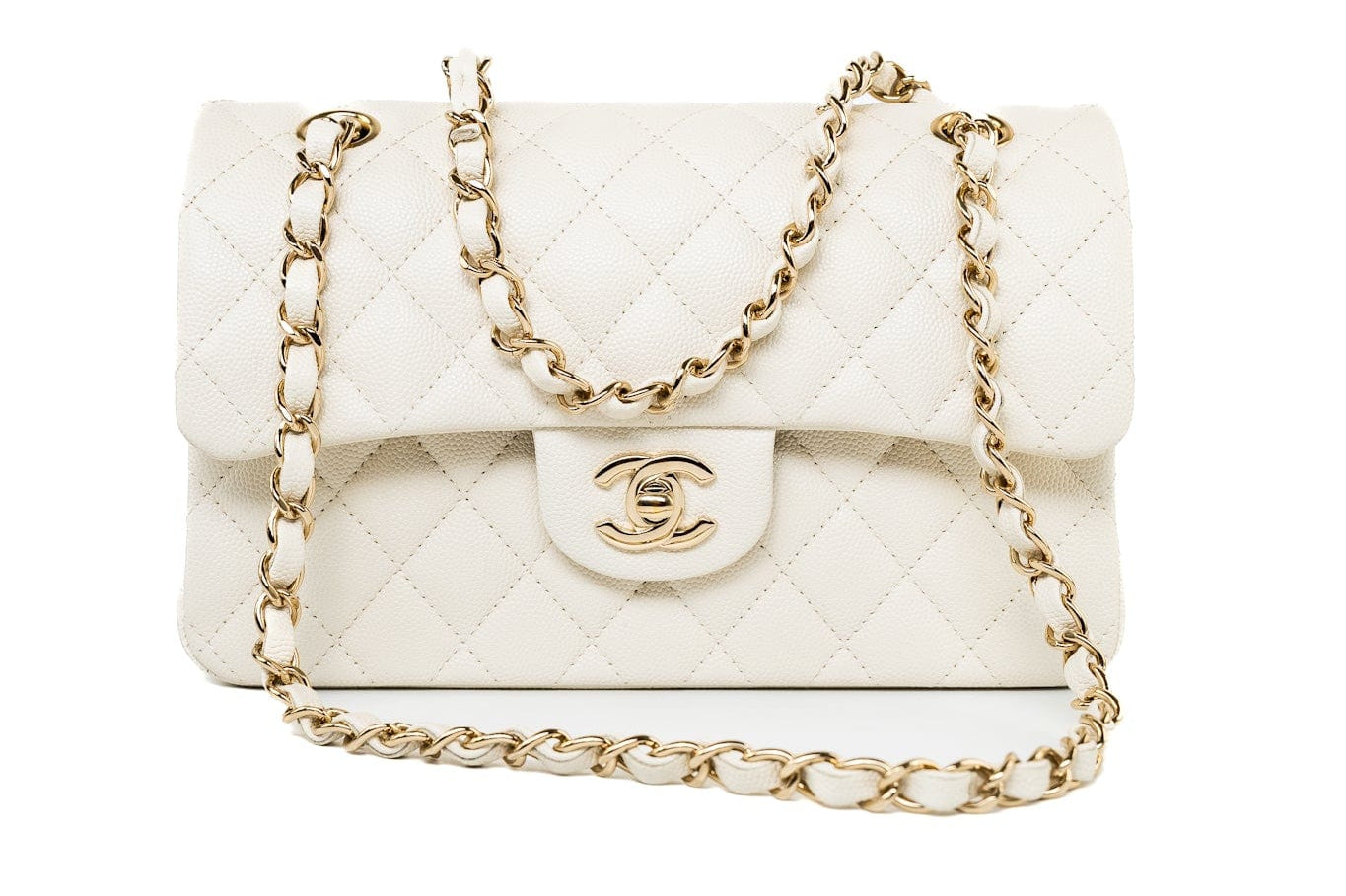 CHANEL Handbag 22C White Caviar Quilted Classic Flap Small Light Gold Hardware -Knockoff
