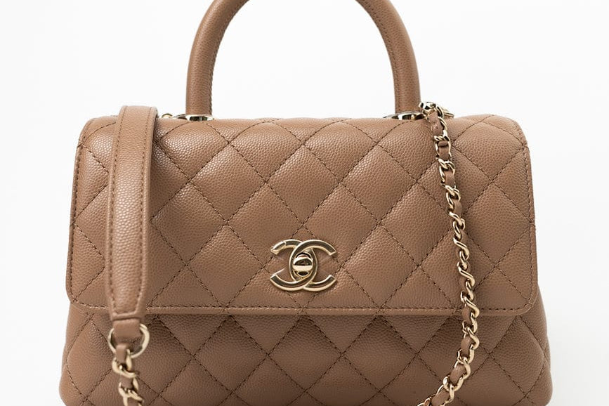 CHANEL Handbag 22K Dark Beige Caviar Quilted Coco Handle Small LGHW -Knockoff
