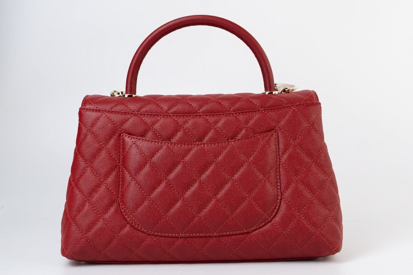 CHANEL Handbag 22K Red Caviar Quilted Coco Handle Medium (Old Small) Light Gold Hardware -Knockoff
