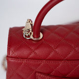 CHANEL Handbag 22K Red Caviar Quilted Coco Handle Medium (Old Small) Light Gold Hardware -Knockoff
