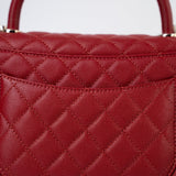 CHANEL Handbag 22K Red Caviar Quilted Coco Handle Medium (Old Small) Light Gold Hardware -Knockoff
