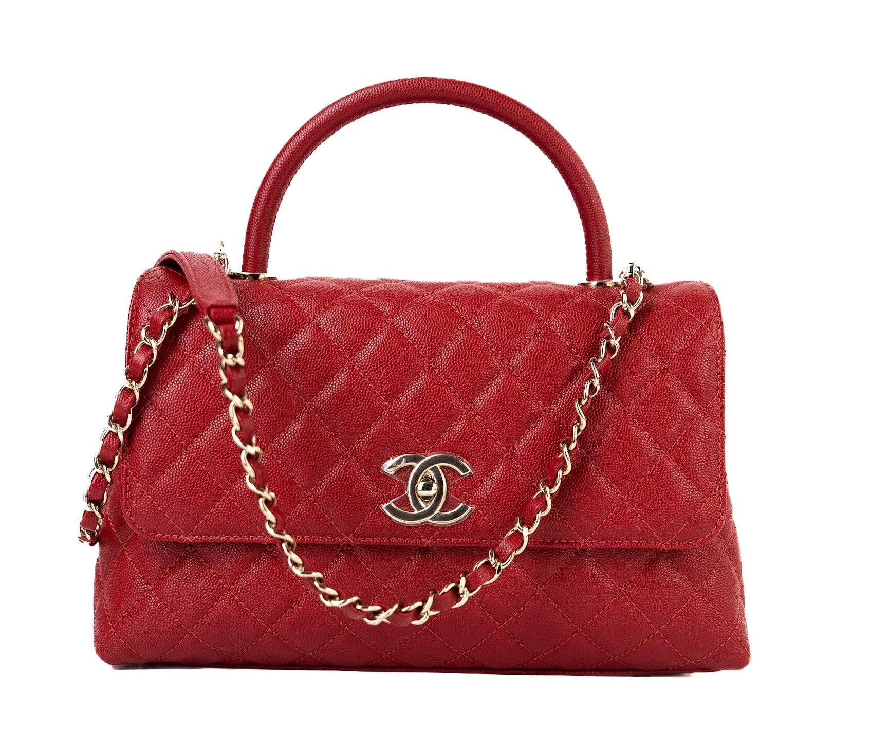 CHANEL Handbag 22K Red Caviar Quilted Coco Handle Medium (Old Small) Light Gold Hardware -Knockoff
