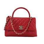 CHANEL Handbag 22K Red Caviar Quilted Coco Handle Medium (Old Small) Light Gold Hardware -Knockoff
