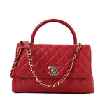 CHANEL Handbag 22K Red Caviar Quilted Coco Handle Medium (Old Small) Light Gold Hardware -Knockoff
