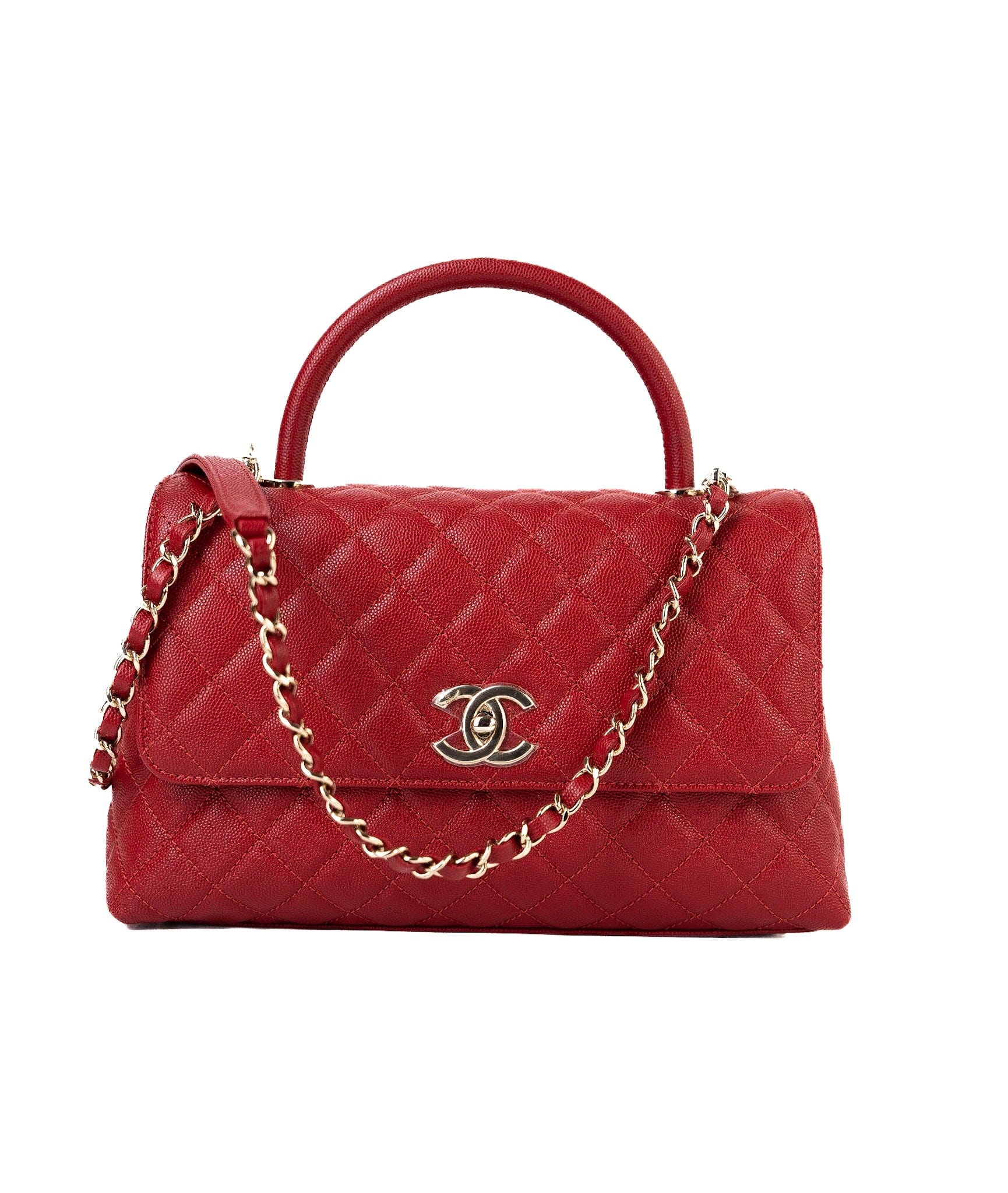 CHANEL Handbag 22K Red Caviar Quilted Coco Handle Medium (Old Small) Light Gold Hardware -Knockoff
