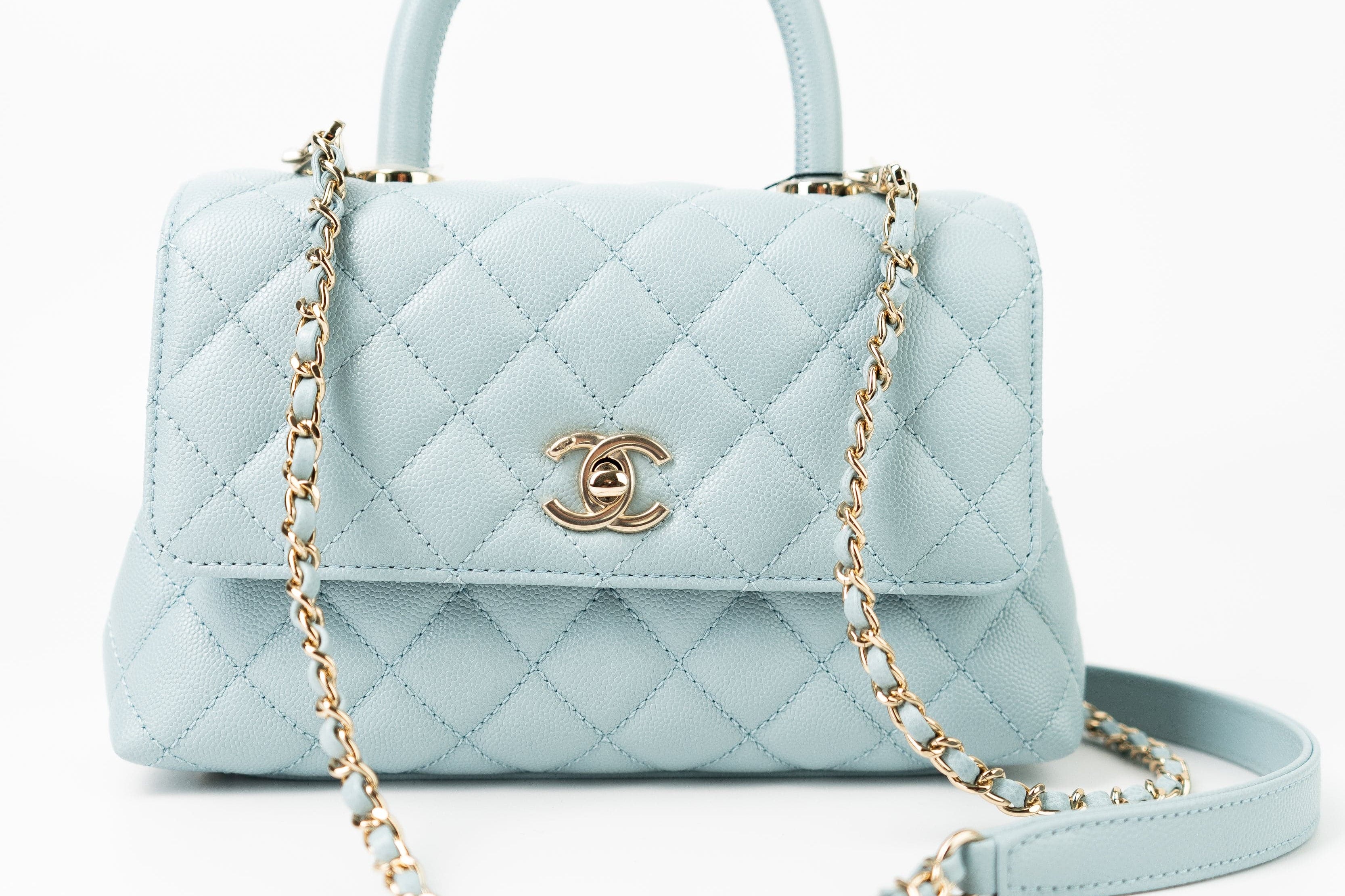 CHANEL Handbag 22P Light Blue Caviar Quilted Coco Handle Small LGHW -Knockoff
