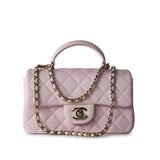 CHANEL Handbag 22P Light Pink Mini Top Handle Lambskin Quilted Light Gold Hardware -Knockoff
