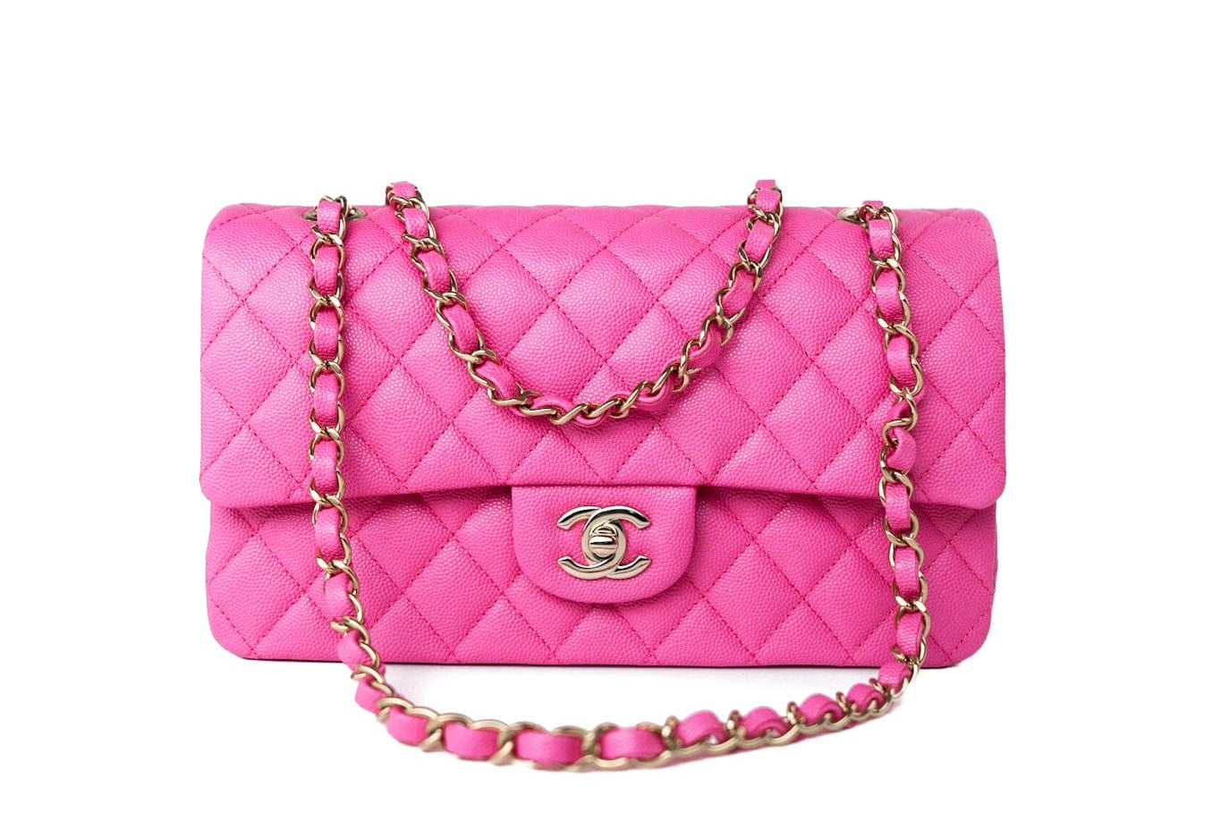 CHANEL Handbag 22P Pink Caviar Quilted Classic Flap Medium Light Gold Hardware -Knockoff
