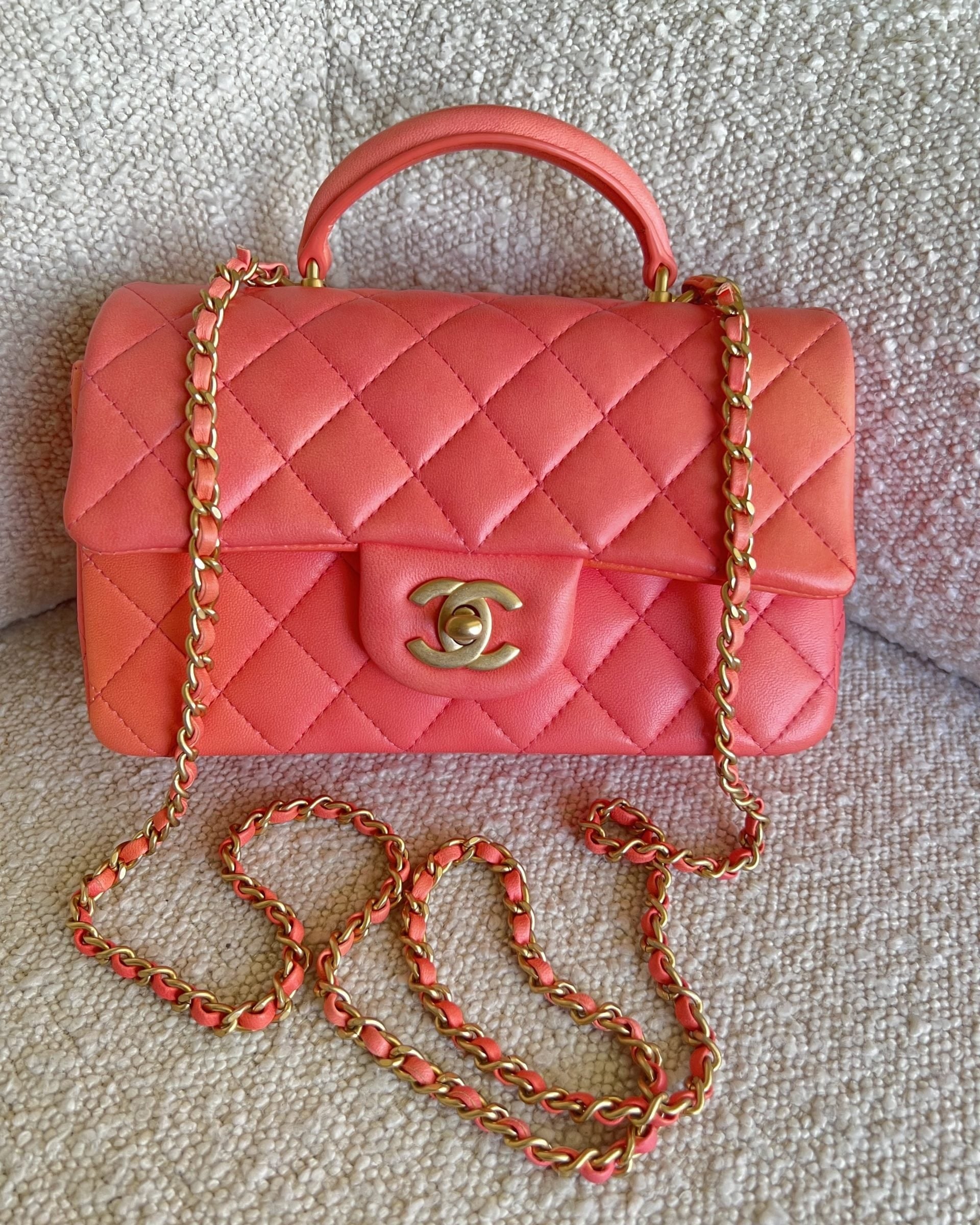 CHANEL Handbag 22P Pink/Orange Mini Lambskin Quilted with Top handle Rectangular LGHW -Knockoff
