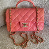 CHANEL Handbag 22P Pink/Orange Mini Lambskin Quilted with Top handle Rectangular LGHW -Knockoff
