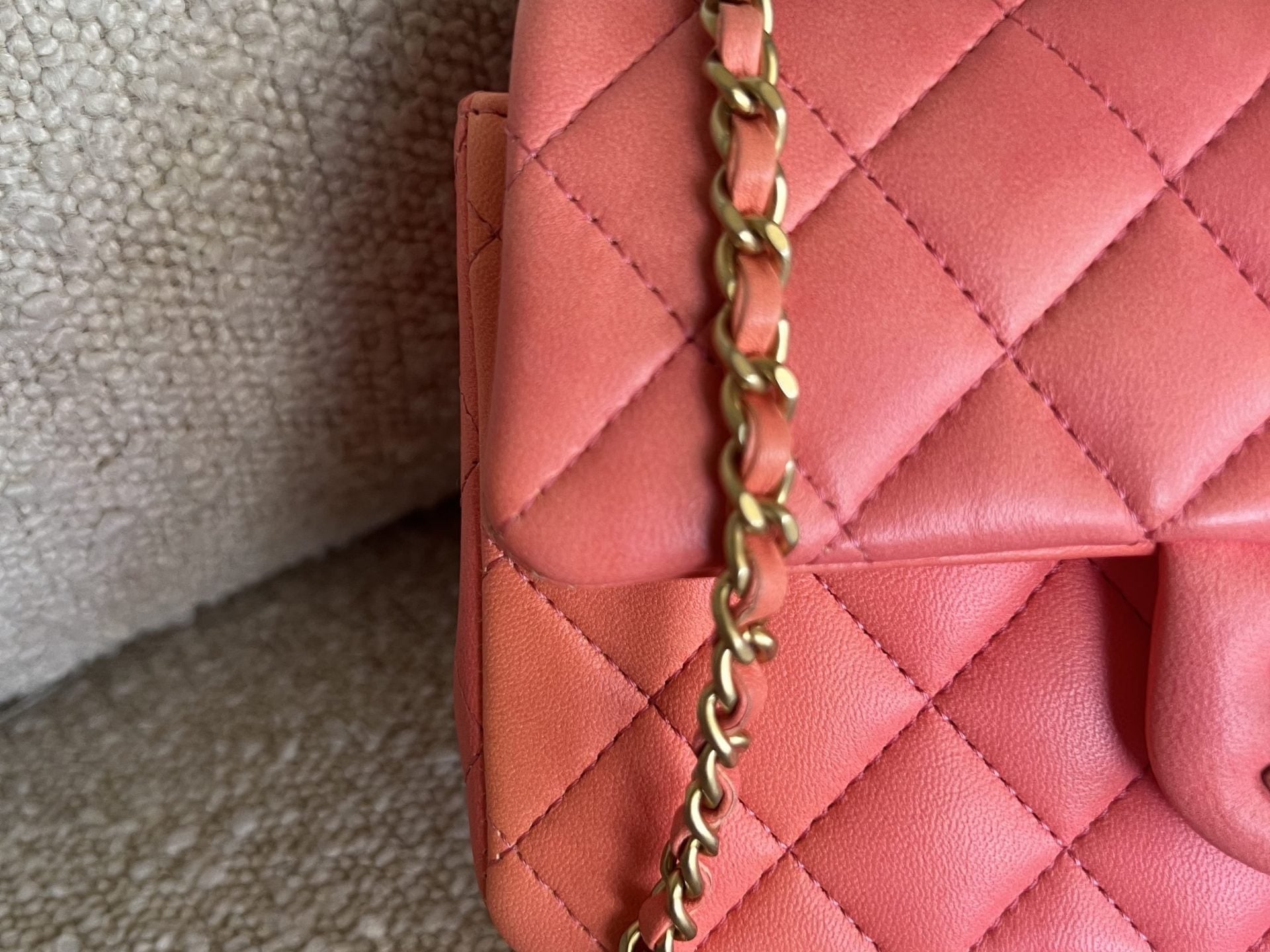 CHANEL Handbag 22P Pink/Orange Mini Lambskin Quilted with Top handle Rectangular LGHW -Knockoff
