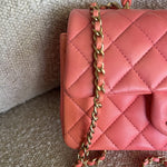 CHANEL Handbag 22P Pink/Orange Mini Lambskin Quilted with Top handle Rectangular LGHW -Knockoff
