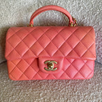 CHANEL Handbag 22P Pink/Orange Mini Lambskin Quilted with Top handle Rectangular LGHW -Knockoff
