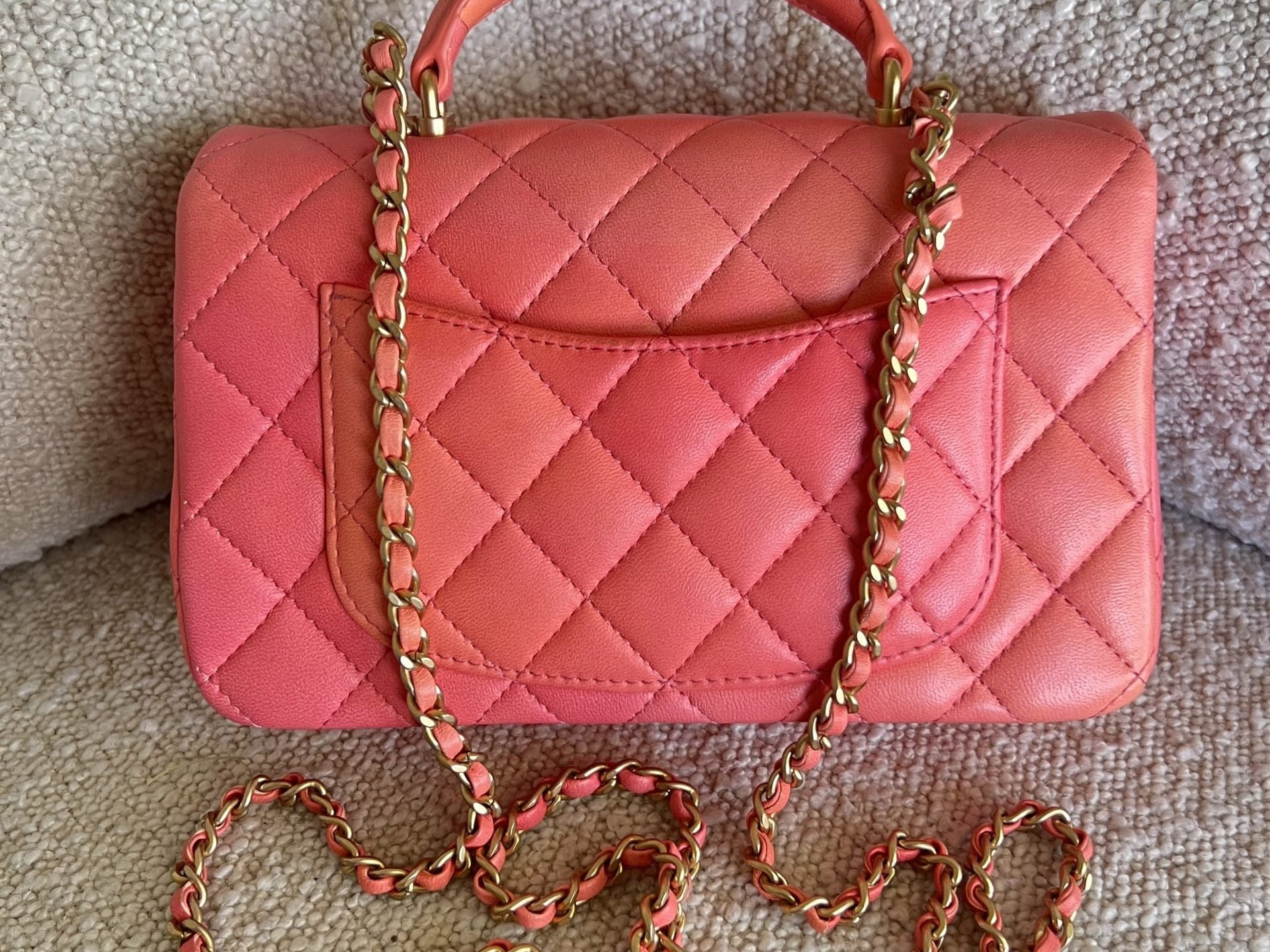 CHANEL Handbag 22P Pink/Orange Mini Lambskin Quilted with Top handle Rectangular LGHW -Knockoff
