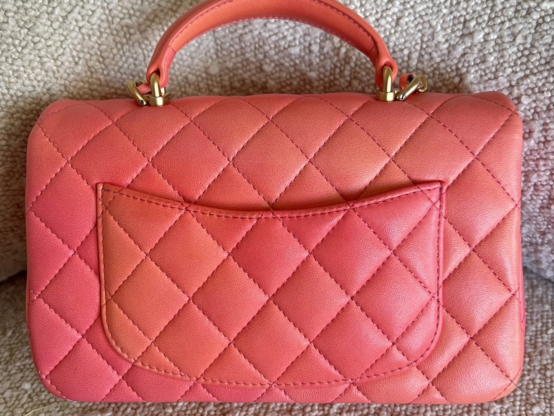 CHANEL Handbag 22P Pink/Orange Mini Lambskin Quilted with Top handle Rectangular LGHW -Knockoff
