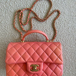 CHANEL Handbag 22P Pink/Orange Mini Lambskin Quilted with Top handle Rectangular LGHW -Knockoff
