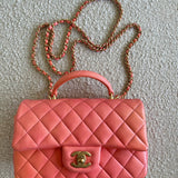 CHANEL Handbag 22P Pink/Orange Mini Lambskin Quilted with Top handle Rectangular LGHW -Knockoff
