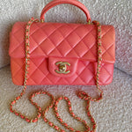 CHANEL Handbag 22P Pink/Orange Mini Lambskin Quilted with Top handle Rectangular LGHW -Knockoff
