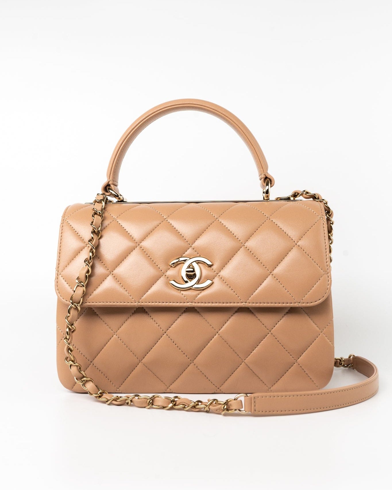 CHANEL Handbag 22S Beige / Light Caramel Lambskin Quilted Trendy CC Small Light Gold Hardware -Knockoff
