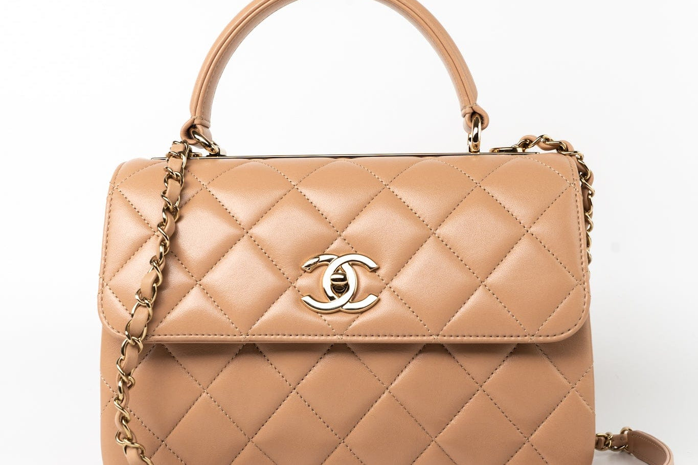 CHANEL Handbag 22S Beige / Light Caramel Lambskin Quilted Trendy CC Small Light Gold Hardware -Knockoff
