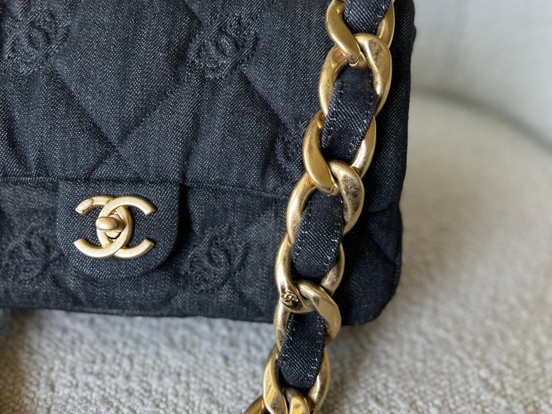 CHANEL Handbag 22S Black Denim CC Quilted Funky Town Flap -Knockoff
