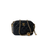 CHANEL Handbag 22S Black Lambskin Quilted Camera Case Aged Gold Hardware / Gold Interior -Knockoff
