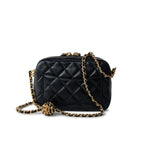 CHANEL Handbag 22S Black Lambskin Quilted Camera Case Aged Gold Hardware / Gold Interior -Knockoff
