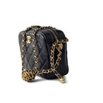 CHANEL Handbag 22S Black Lambskin Quilted Camera Case Aged Gold Hardware / Gold Interior -Knockoff
