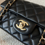 CHANEL Handbag 22S Black Lambskin Quilted Mini Rectangular Single Flap Light Gold Hardware -Knockoff
