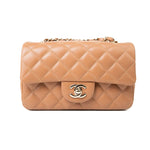 CHANEL Handbag 22S Caramel Lambskin Quilted Mini Rectangular Single Flap Light Gold Hardware -Knockoff
