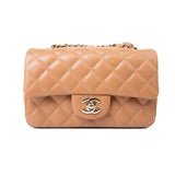 CHANEL Handbag 22S Caramel Lambskin Quilted Mini Rectangular Single Flap Light Gold Hardware -Knockoff
