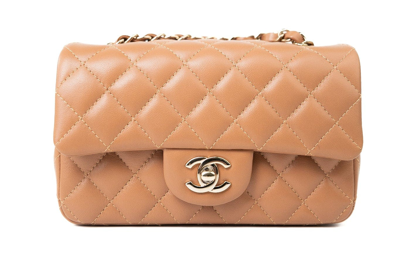 CHANEL Handbag 22S Caramel Lambskin Quilted Mini Rectangular Single Flap Light Gold Hardware -Knockoff
