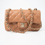 CHANEL Handbag 22S Caramel Lambskin Quilted Mini Rectangular Single Flap Light Gold Hardware -Knockoff
