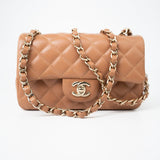 CHANEL Handbag 22S Caramel Lambskin Quilted Mini Rectangular Single Flap Light Gold Hardware -Knockoff
