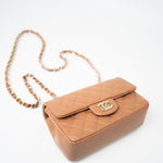 CHANEL Handbag 22S Caramel Lambskin Quilted Mini Rectangular Single Flap Light Gold Hardware -Knockoff
