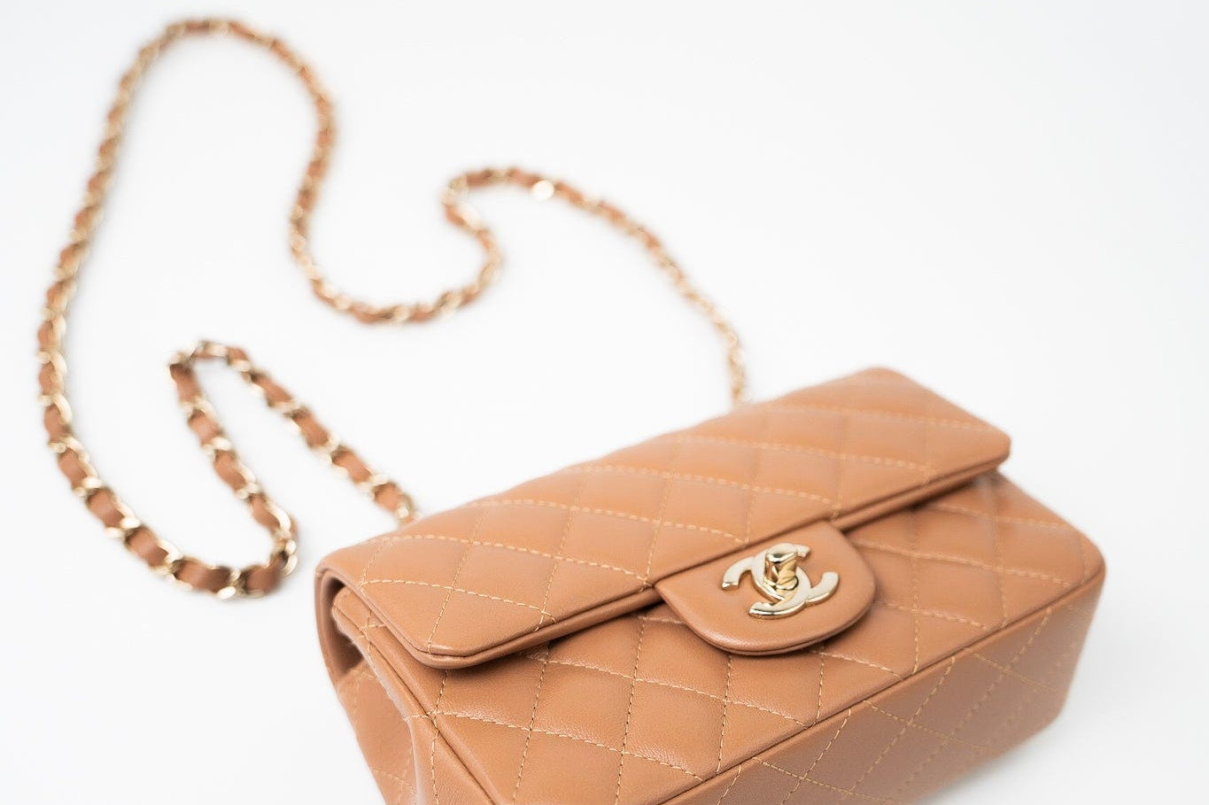 CHANEL Handbag 22S Caramel Lambskin Quilted Mini Rectangular Single Flap Light Gold Hardware -Knockoff
