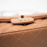 CHANEL Handbag 22S Caramel Lambskin Quilted Mini Rectangular Single Flap Light Gold Hardware -Knockoff
