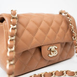 CHANEL Handbag 22S Caramel Lambskin Quilted Mini Rectangular Single Flap Light Gold Hardware -Knockoff
