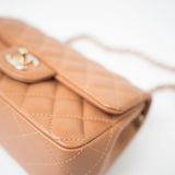 CHANEL Handbag 22S Caramel Lambskin Quilted Mini Rectangular Single Flap Light Gold Hardware -Knockoff
