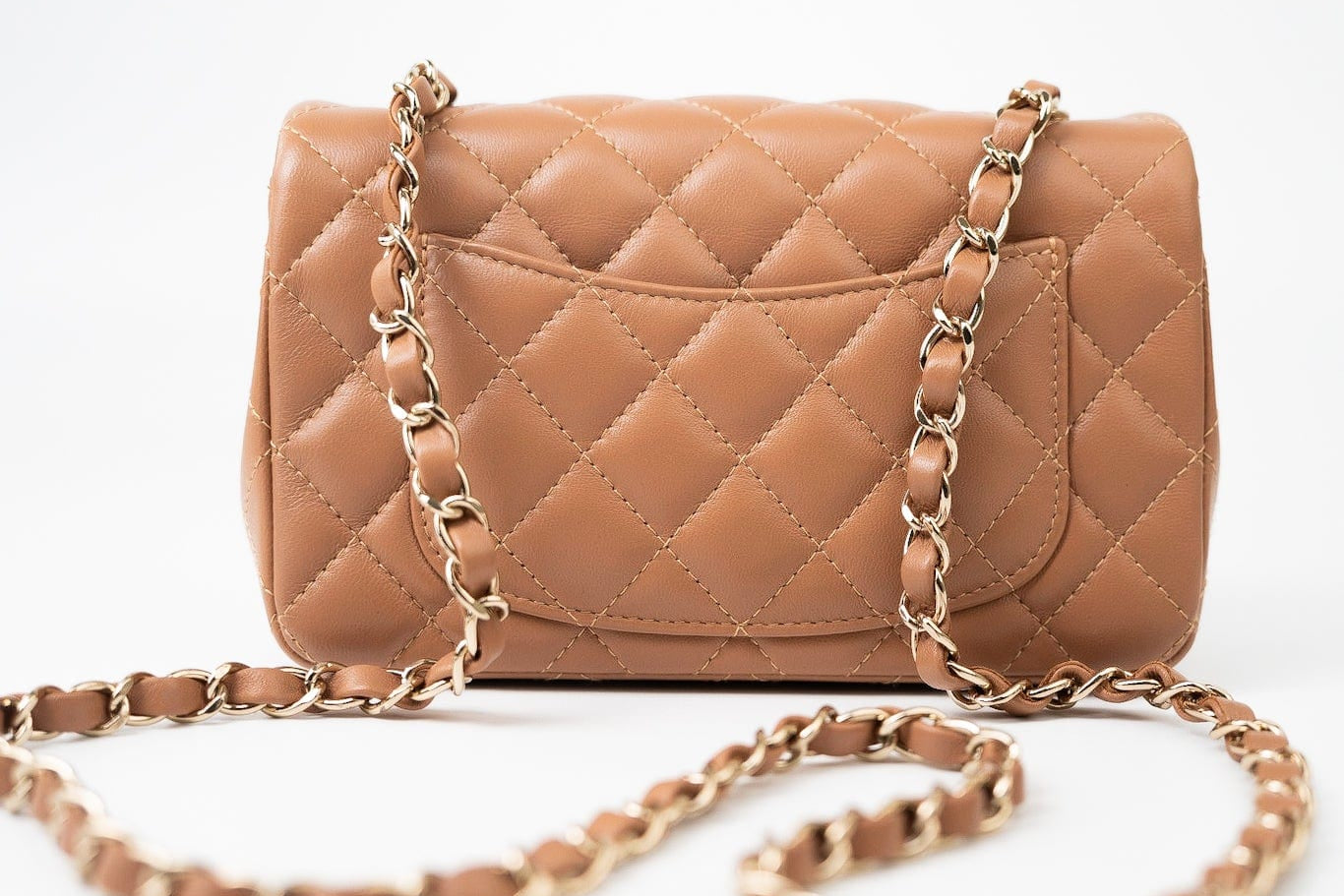 CHANEL Handbag 22S Caramel Lambskin Quilted Mini Rectangular Single Flap Light Gold Hardware -Knockoff
