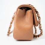 CHANEL Handbag 22S Caramel Lambskin Quilted Mini Rectangular Single Flap Light Gold Hardware -Knockoff
