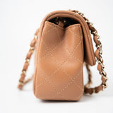 CHANEL Handbag 22S Caramel Lambskin Quilted Mini Rectangular Single Flap Light Gold Hardware -Knockoff
