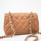 CHANEL Handbag 22S Caramel Lambskin Quilted Mini Rectangular Single Flap Light Gold Hardware -Knockoff
