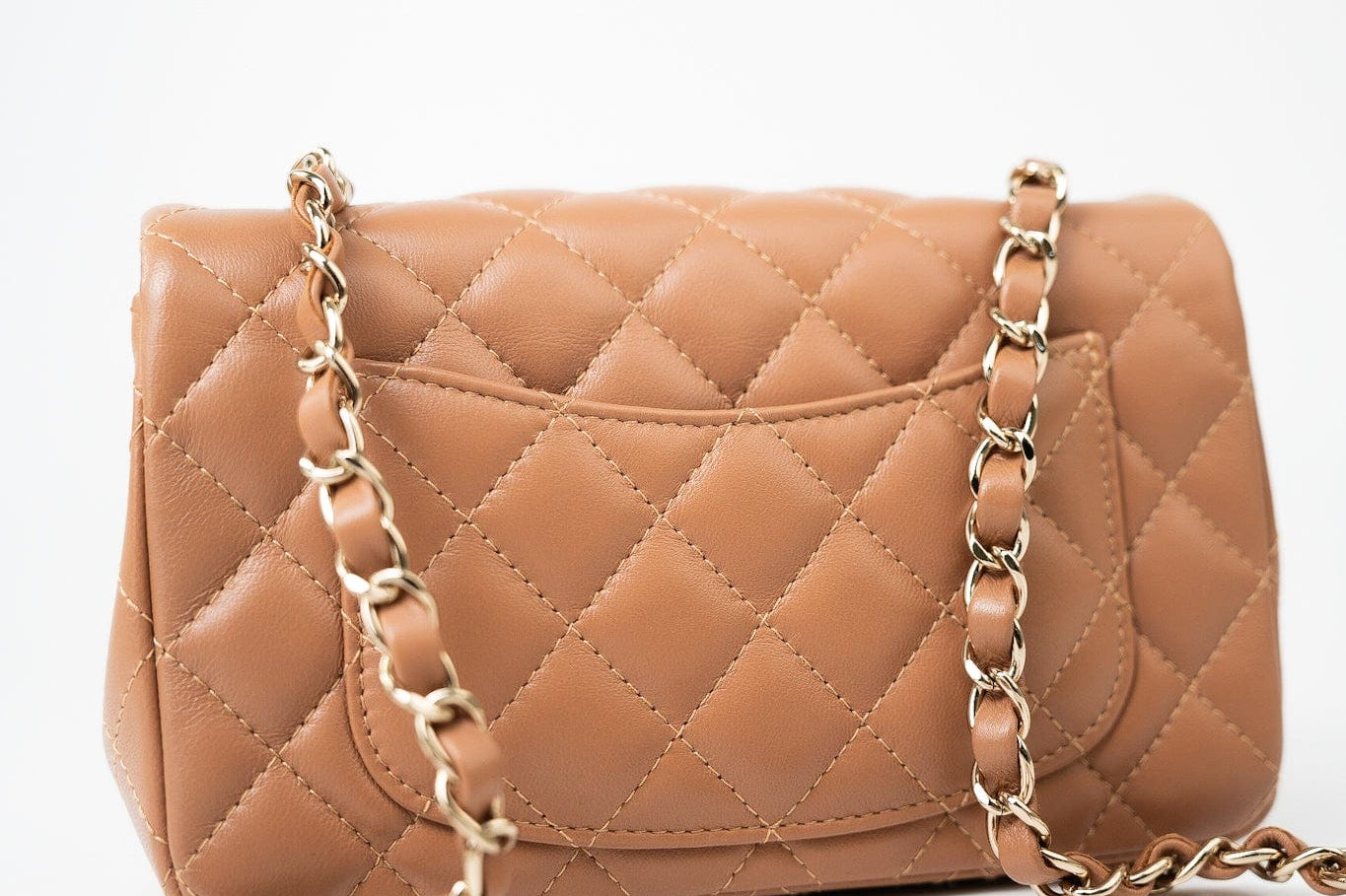 CHANEL Handbag 22S Caramel Lambskin Quilted Mini Rectangular Single Flap Light Gold Hardware -Knockoff
