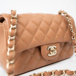 CHANEL Handbag 22S Caramel Lambskin Quilted Mini Rectangular Single Flap Light Gold Hardware -Knockoff
