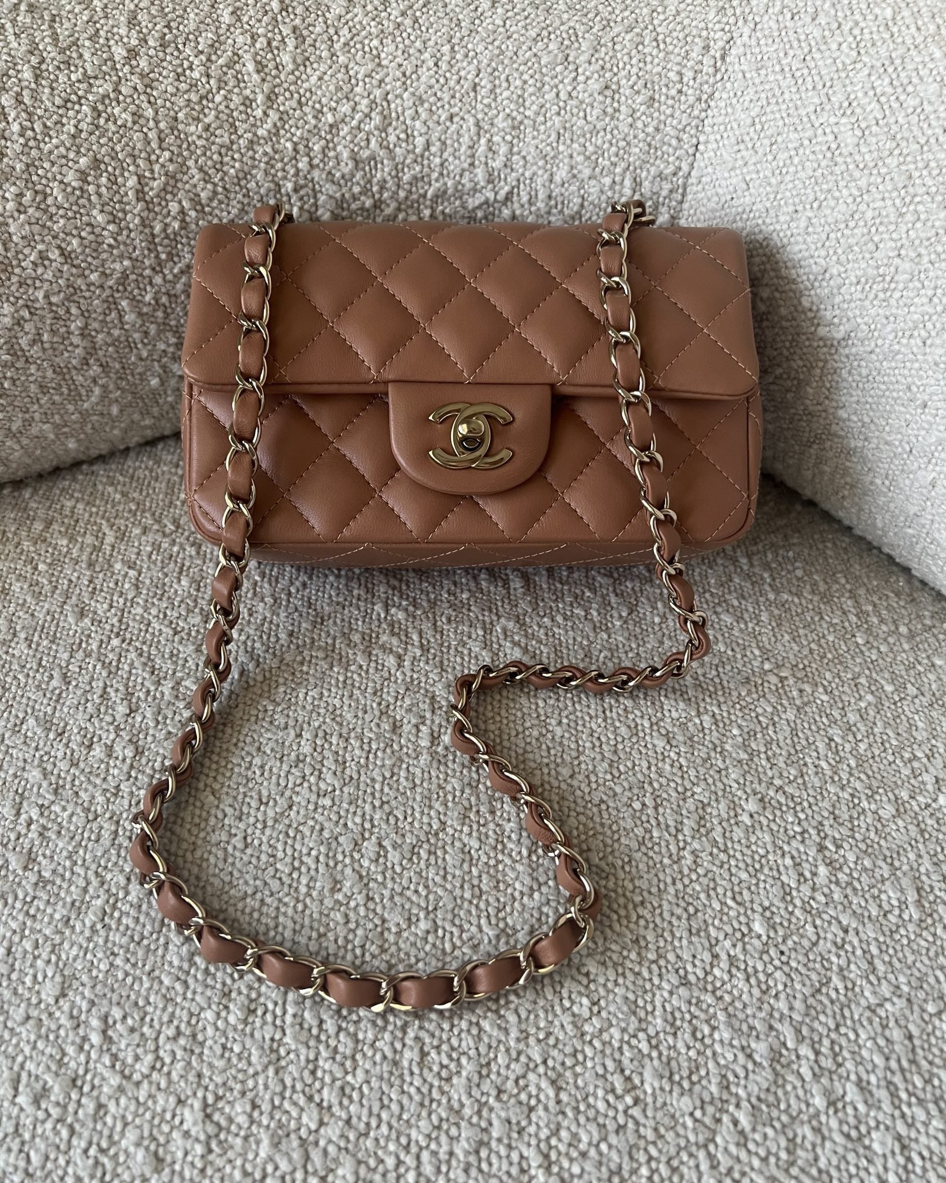 CHANEL Handbag 22S Caramel Mini Rectangular Lambskin Quilted LGHW -Knockoff
