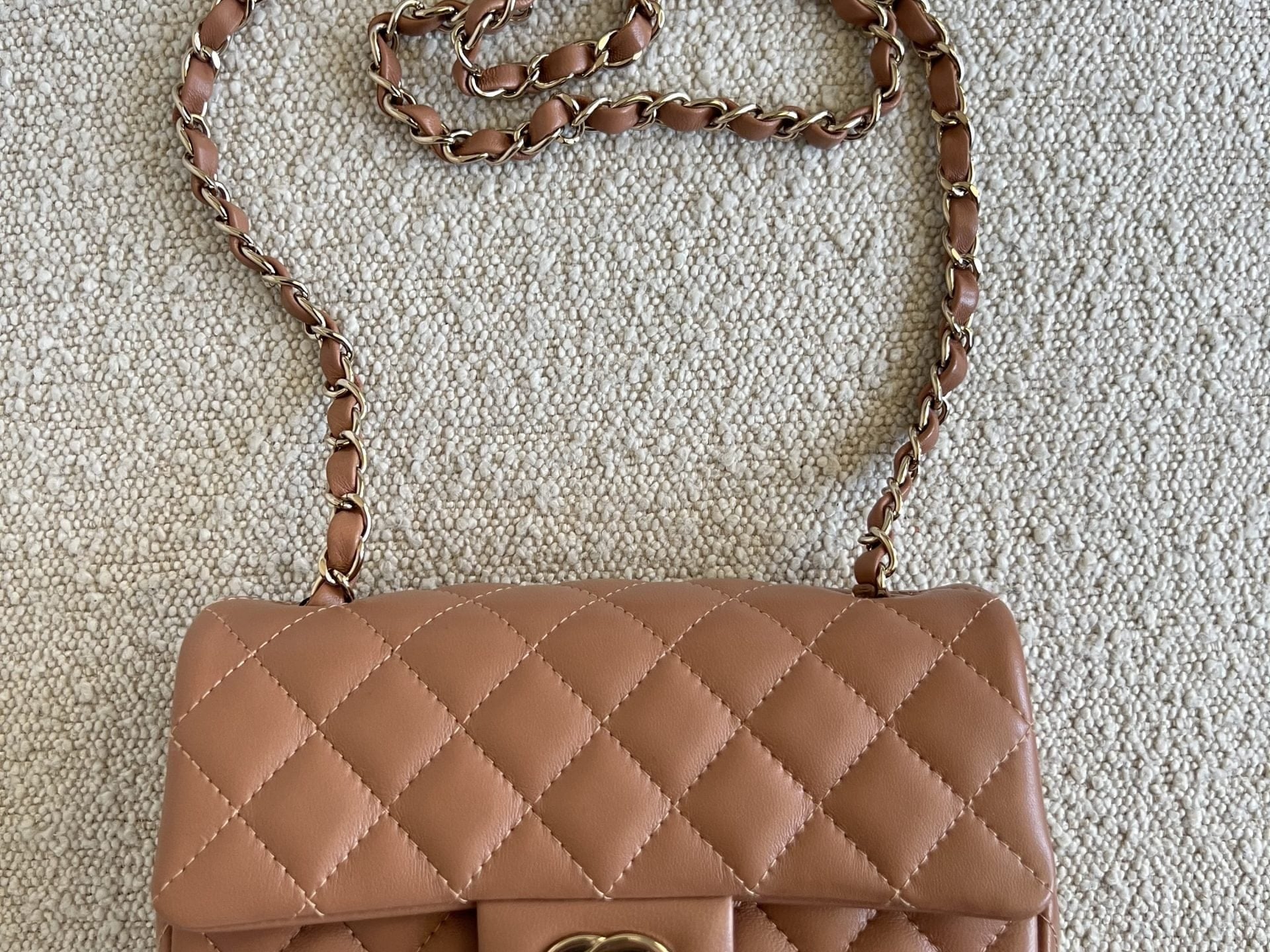 CHANEL Handbag 22S Caramel Mini Rectangular Lambskin Quilted LGHW -Knockoff
