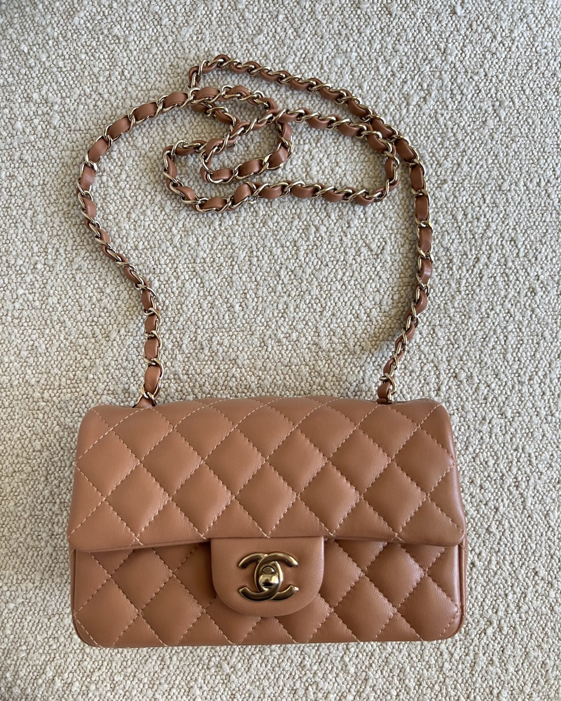 CHANEL Handbag 22S Caramel Mini Rectangular Lambskin Quilted LGHW -Knockoff
