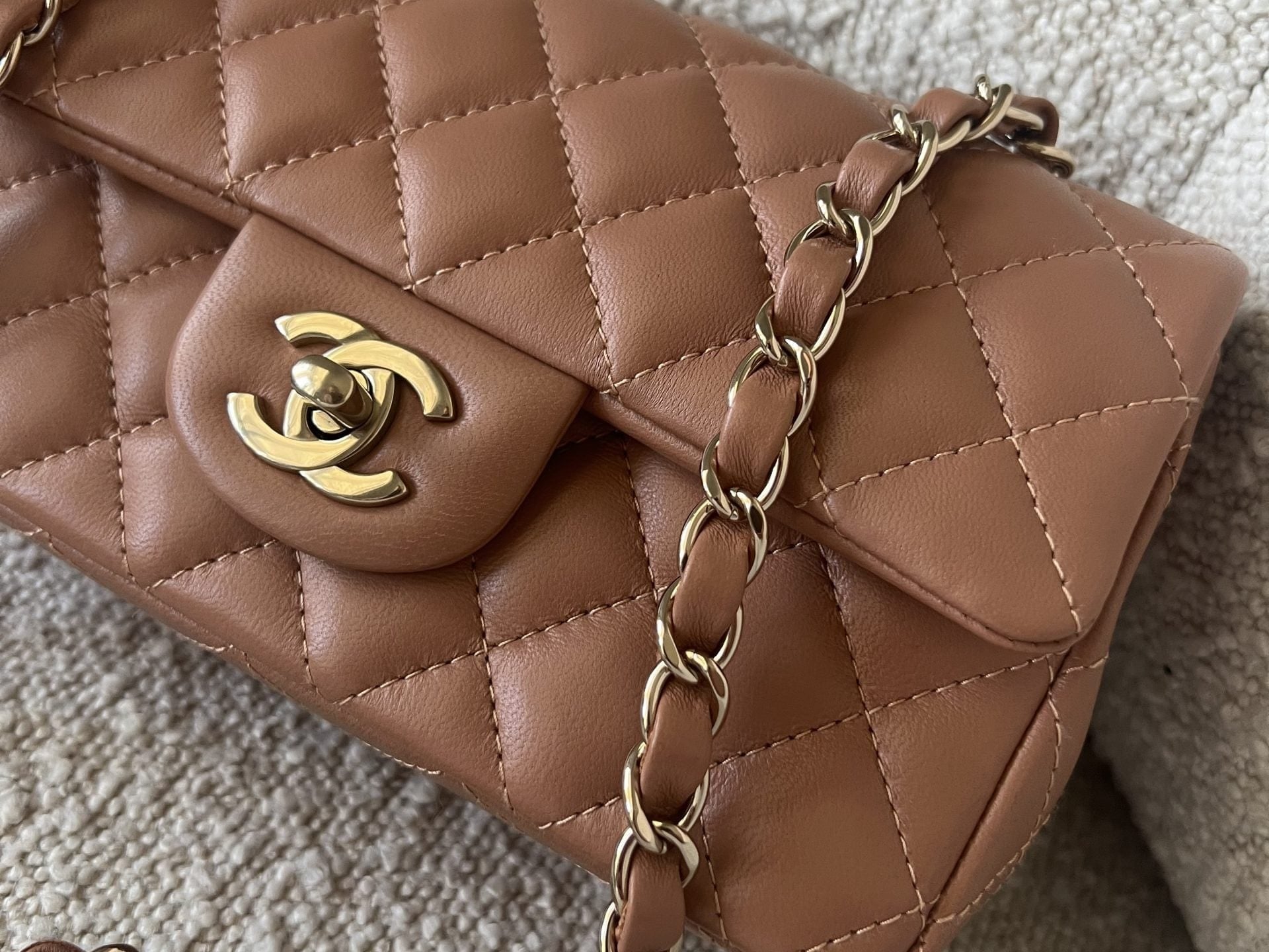 CHANEL Handbag 22S Caramel Mini Rectangular Lambskin Quilted LGHW -Knockoff
