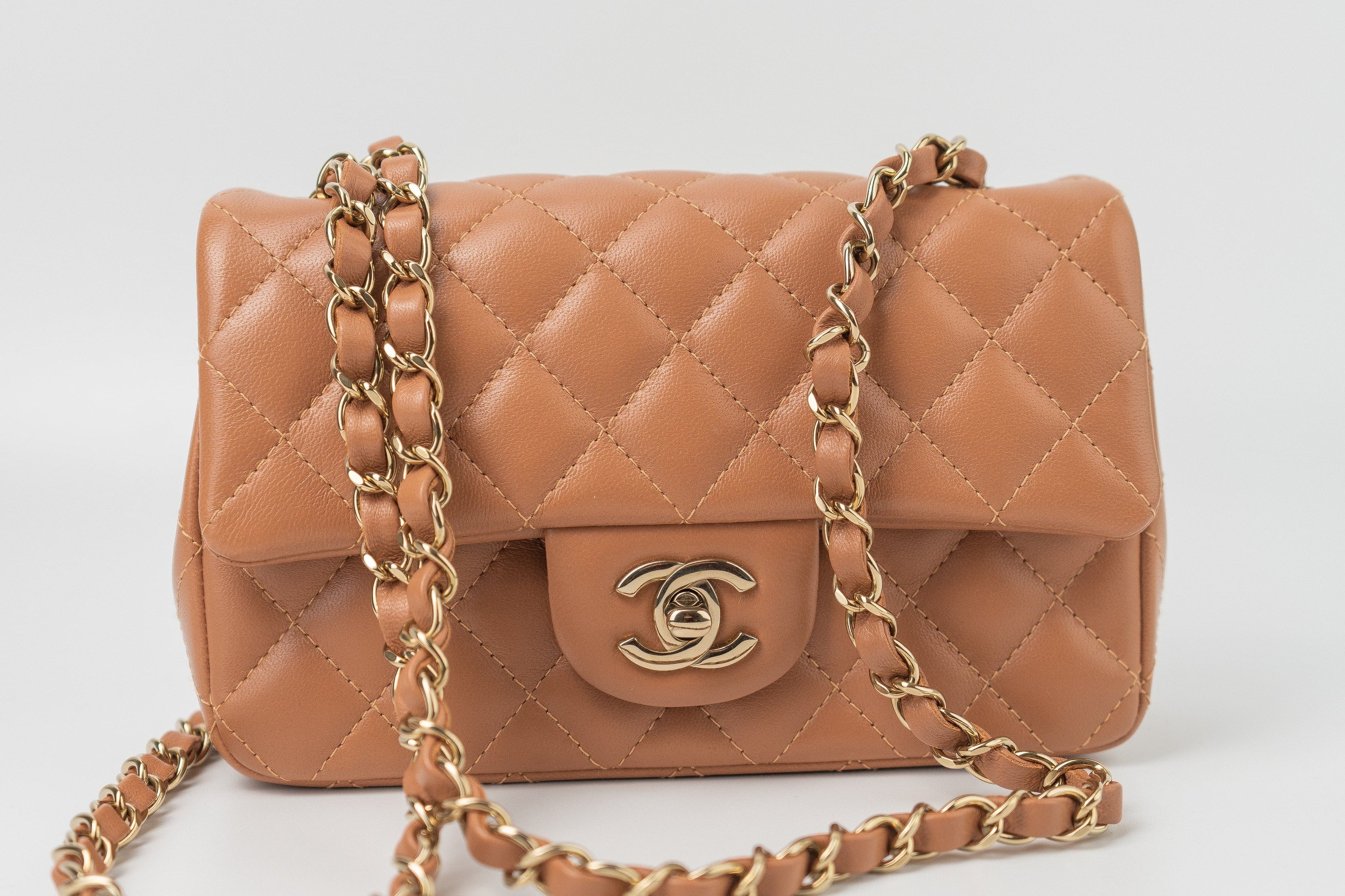 CHANEL Handbag 22S Caramel Mini Rectangular Lambskin Quilted LGHW -Knockoff
